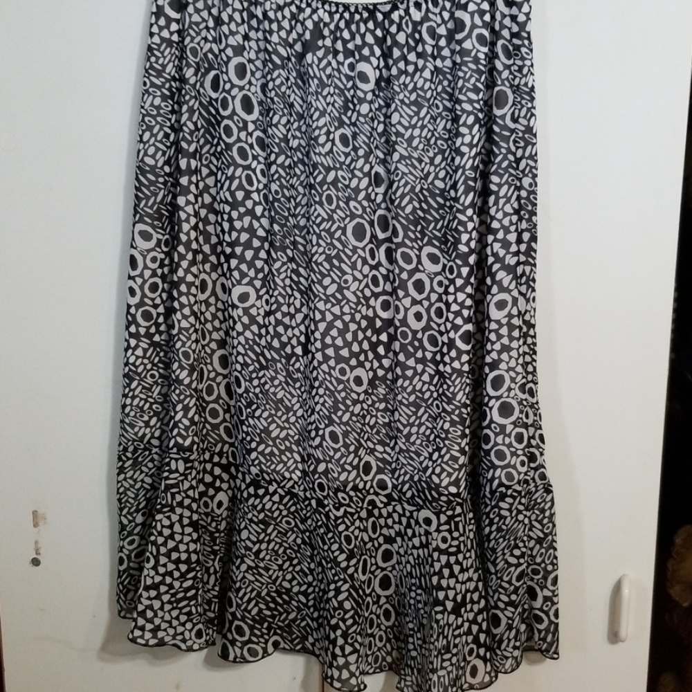 Lined Black n White Elastic Waist Skirt 1X